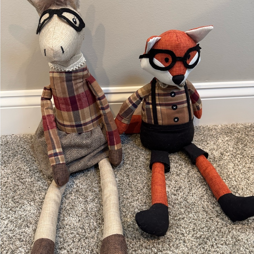 Loving Kindness Plush Fox and Horse Weighted Bean Bag Shelf Sitter Door Stop 24”
